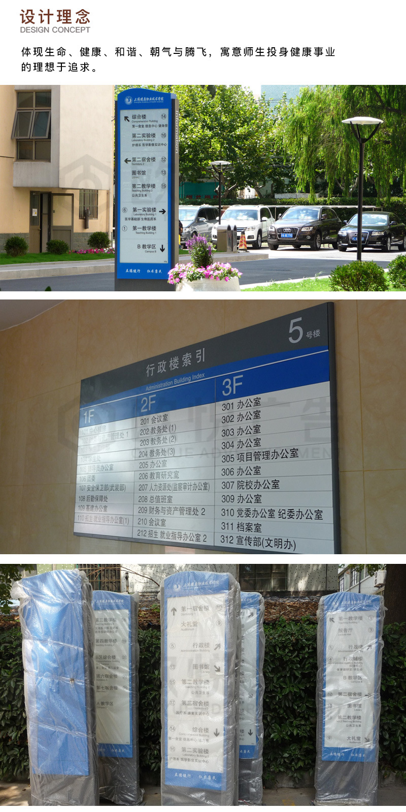 上海健康医学院户外分区导视系统设计 融合功能、美学与校园文化的标识定制